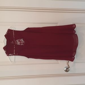 Maroon flowy dress with lace detailing on front
